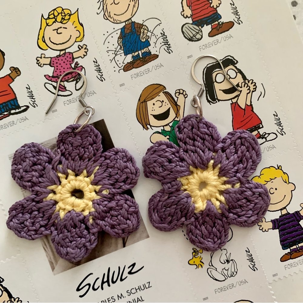 HANDMADE Crochet Flower Earrings - Picture 3 of 8